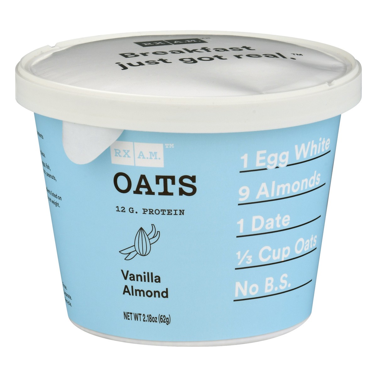 slide 9 of 9, RX A.M. Oats Oat Cup, Vanilla Almond, 12g Protein, 2.18oz Cup, 1 Count, 2.18 oz