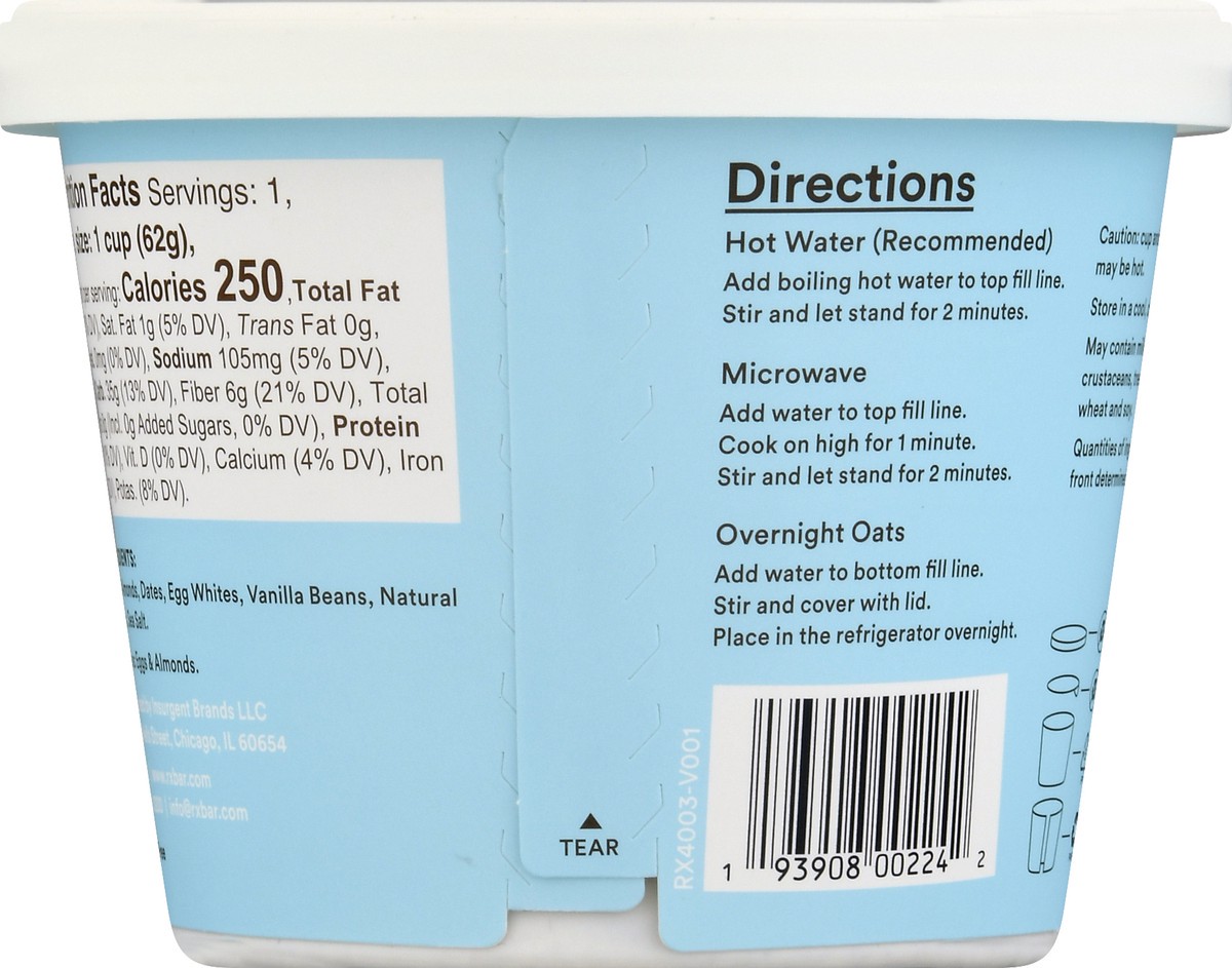 slide 7 of 9, RX A.M. Oats Oat Cup, Vanilla Almond, 12g Protein, 2.18oz Cup, 1 Count, 2.18 oz