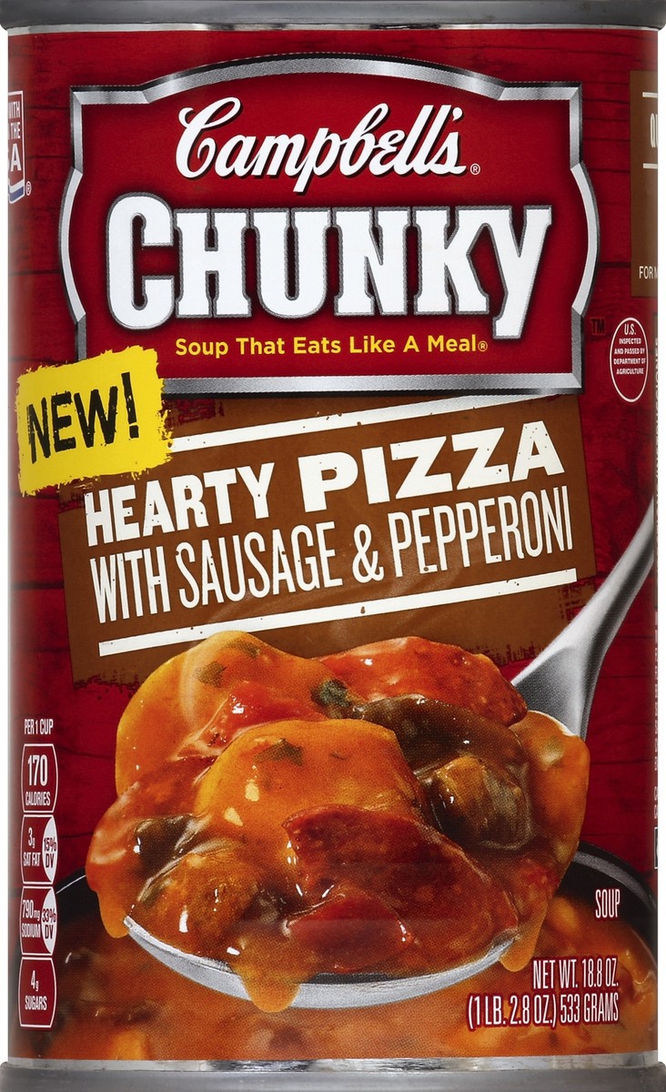 slide 2 of 2, Campbell's Chunky Hearty Pizza With Sausage & Pepperoni Soup, 18.8 oz