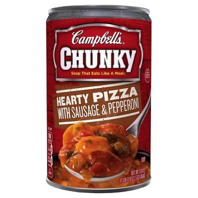 slide 1 of 2, Campbell's Chunky Hearty Pizza With Sausage & Pepperoni Soup, 18.8 oz