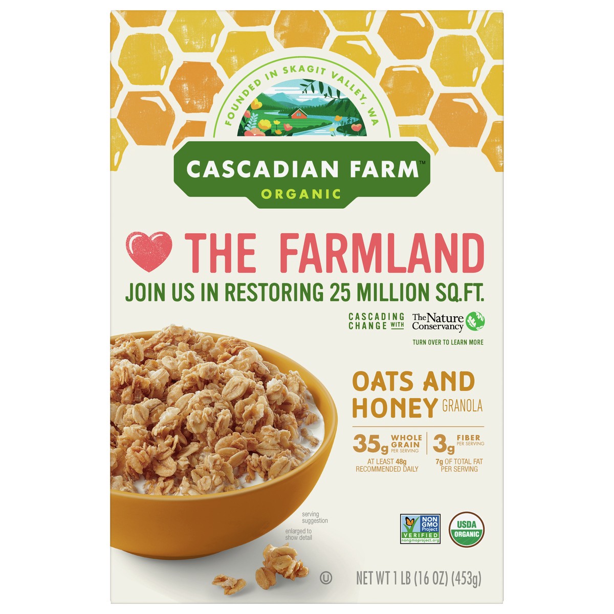 slide 1 of 4, Cascadian Farm Organic Granola, Oats and Honey Cereal, 16 oz, 1 lb