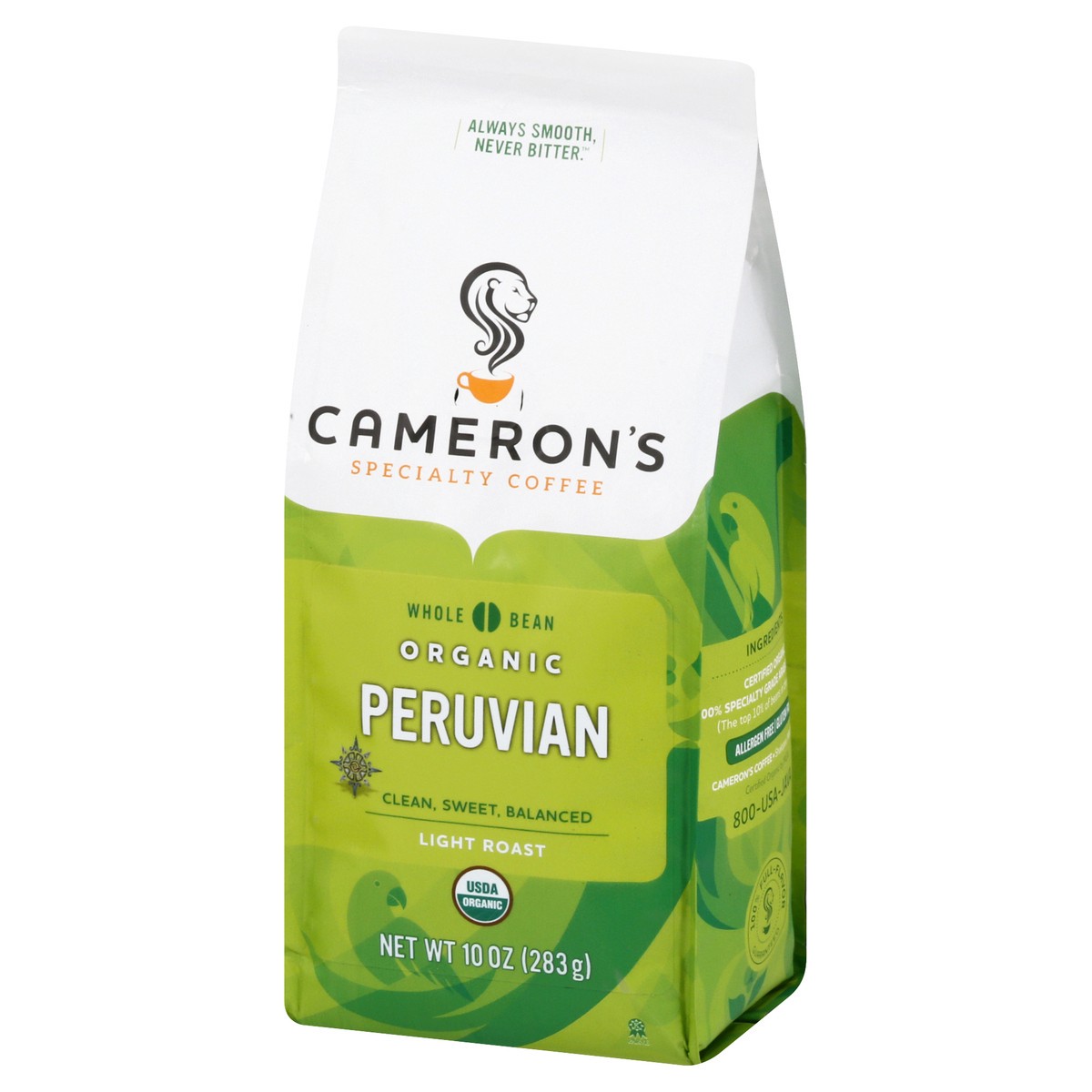 slide 6 of 12, Cameron's Organic Whole Bean Light Roast Peruvian Coffee 10 oz, 10 oz