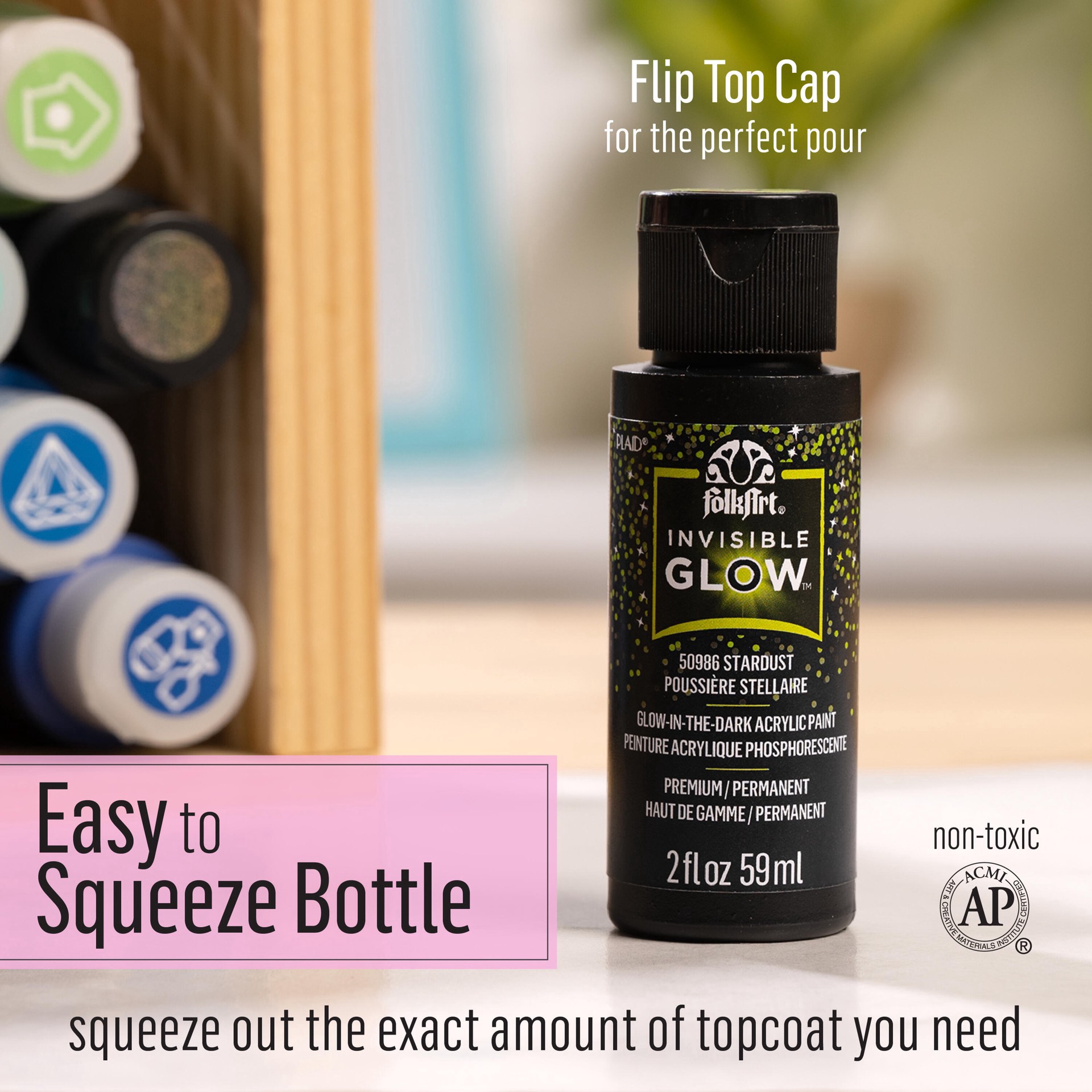 slide 8 of 8, Folkart Invisible Glow In The Dark Acrylic Paint, 2 fl oz