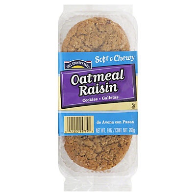 slide 1 of 1, Hill Country Fare Soft & Chewy Oatmeal Raisin Cookies, 9 oz
