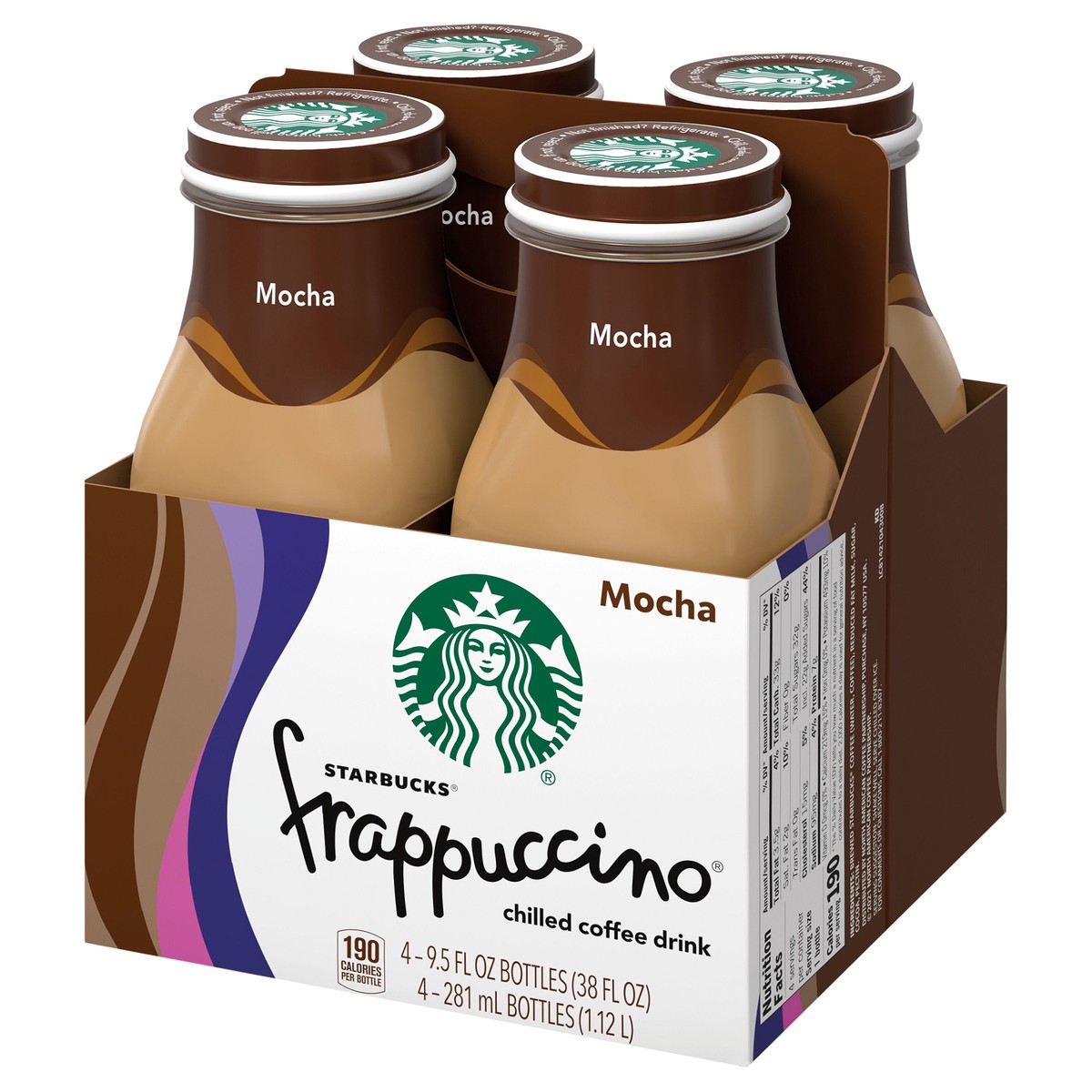 slide 3 of 5, Starbucks Frappuccino Chilled Coffee Drink Mocha 9.5 Fl Oz 4 Count Bottle, 38 oz