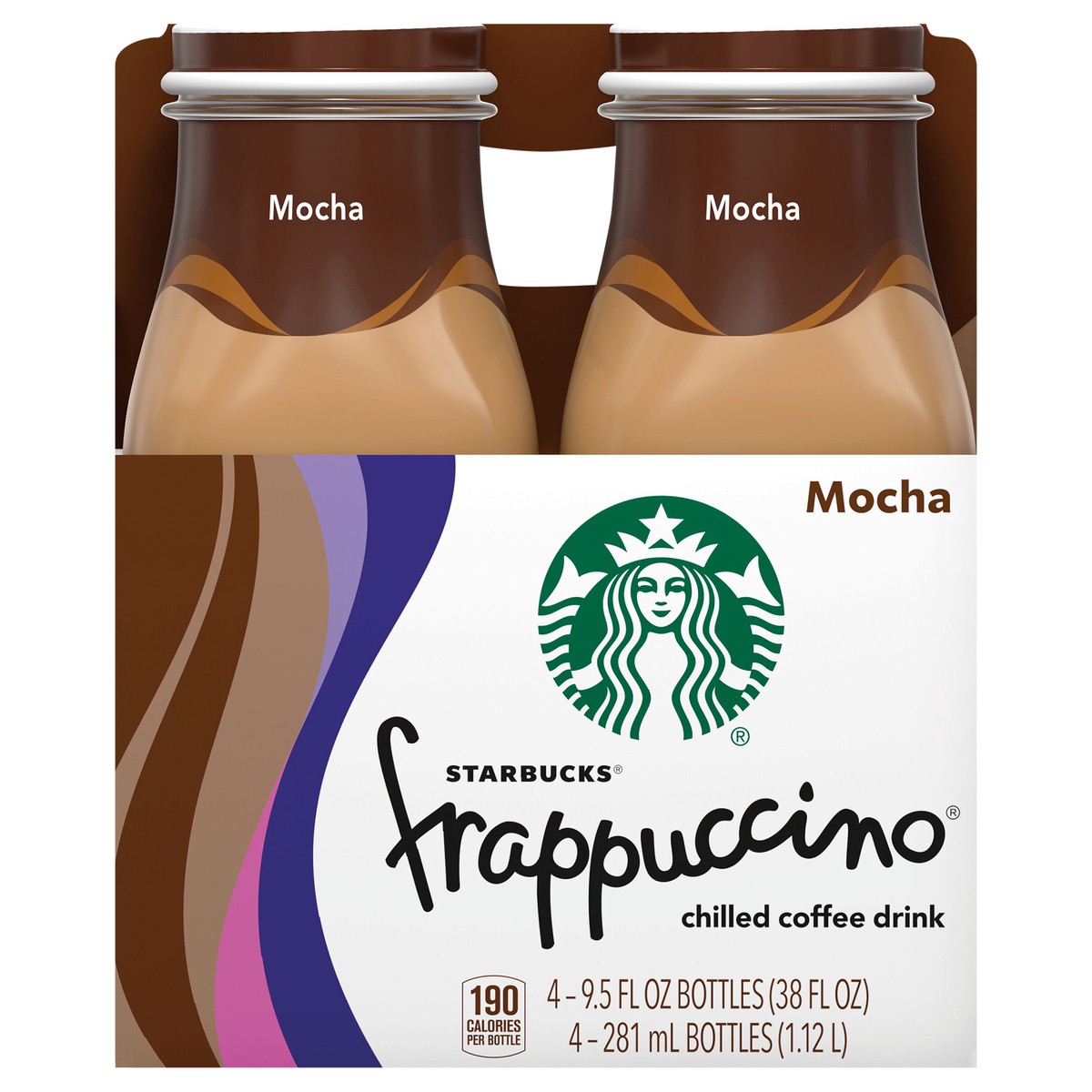 slide 1 of 5, Starbucks Frappuccino Chilled Coffee Drink Mocha 9.5 Fl Oz 4 Count Bottle, 38 oz