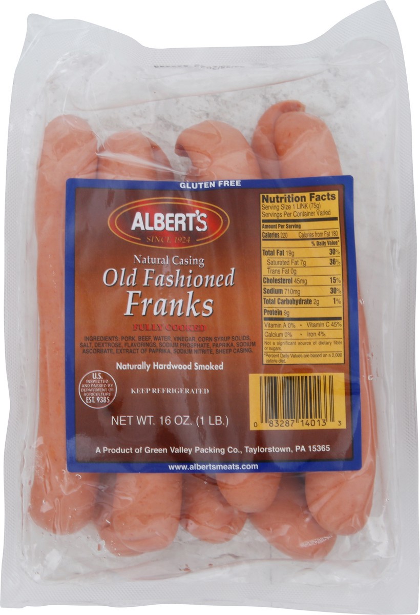 slide 2 of 7, Albert's Natural Casing Old Fashioned Gluten Free Franks 16 oz, 16 oz