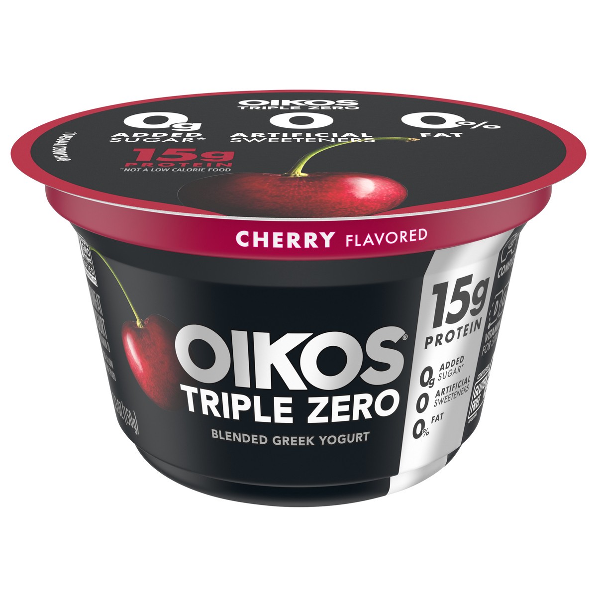 slide 1 of 9, Oikos Triple Zero Cherry Greek Yogurt, 5.3 Oz., 