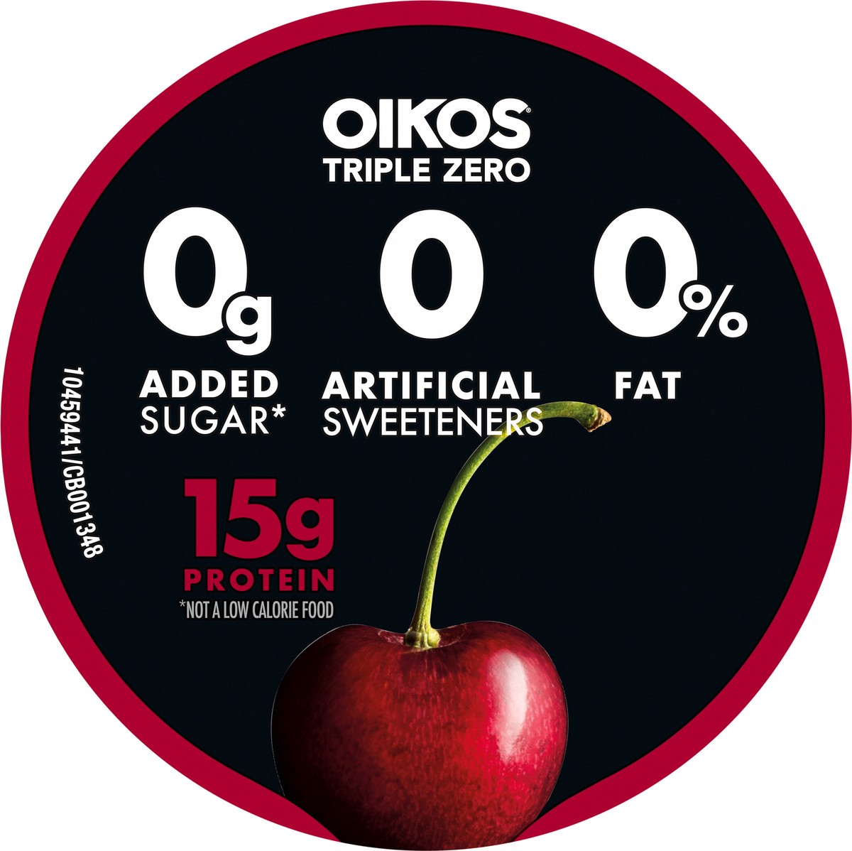 slide 8 of 9, Oikos Triple Zero Cherry Nonfat Greek Yogurt, 0% Fat, 0g Added Sugar and 0 Artificial Sweeteners, Just Delicious High Protein Yogurt, 5.3 OZ Cup, 5.3 oz