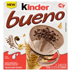 Kinder Bueno Hazelnut Flavored Frozen Dairy Dessert Cones - 4 ct