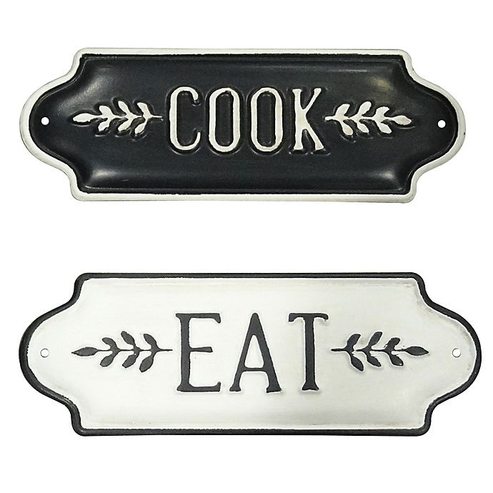 slide 1 of 1, Bee & Willow Home Bee & Willow COOK-EAT'' Metal Wall Art - Black/White'', 2 ct