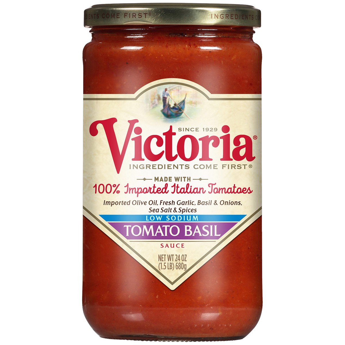 slide 1 of 1, Victoria Low Sodium Tomato Basil Sauce 24 oz. Jar, 24 oz