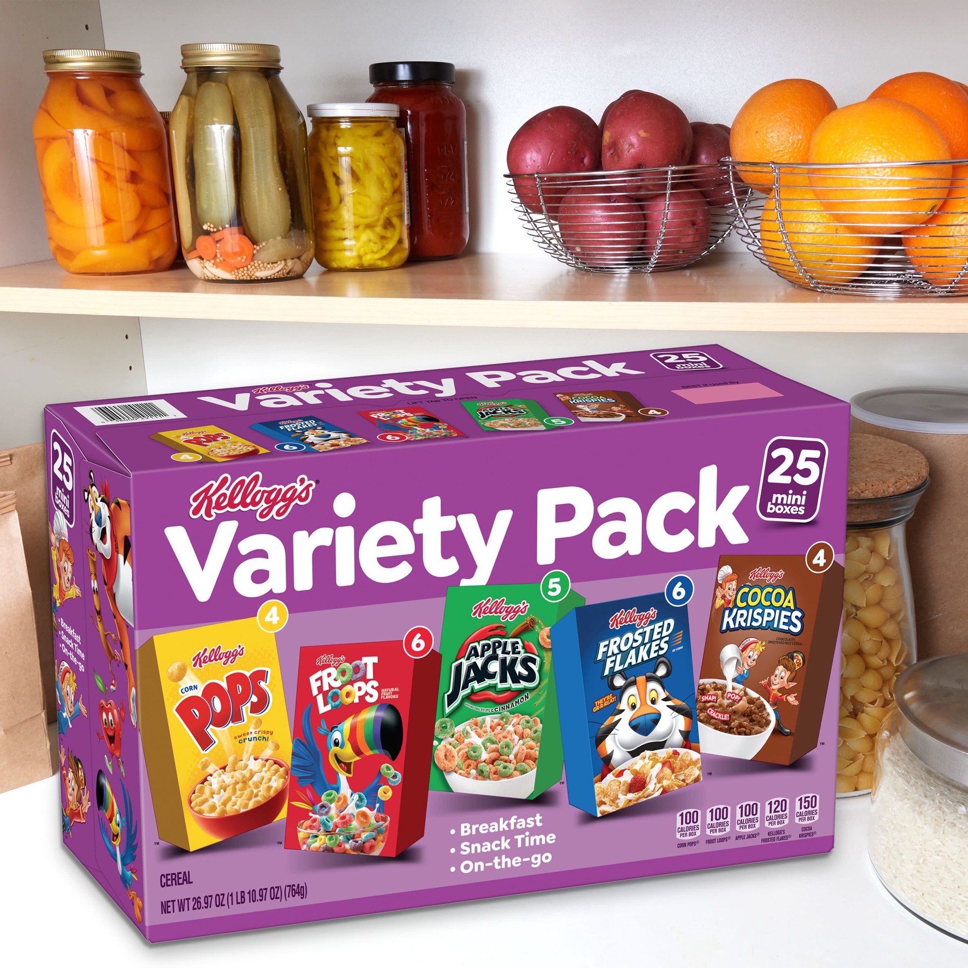 slide 4 of 5, Kellogg's Cold Breakfast Cereal Variety Pack, 26.97 oz, 25 Count, 25 ct