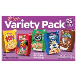 Kellogg's Cold Breakfast Cereal Variety Pack, 26.97 oz, 25 Count
