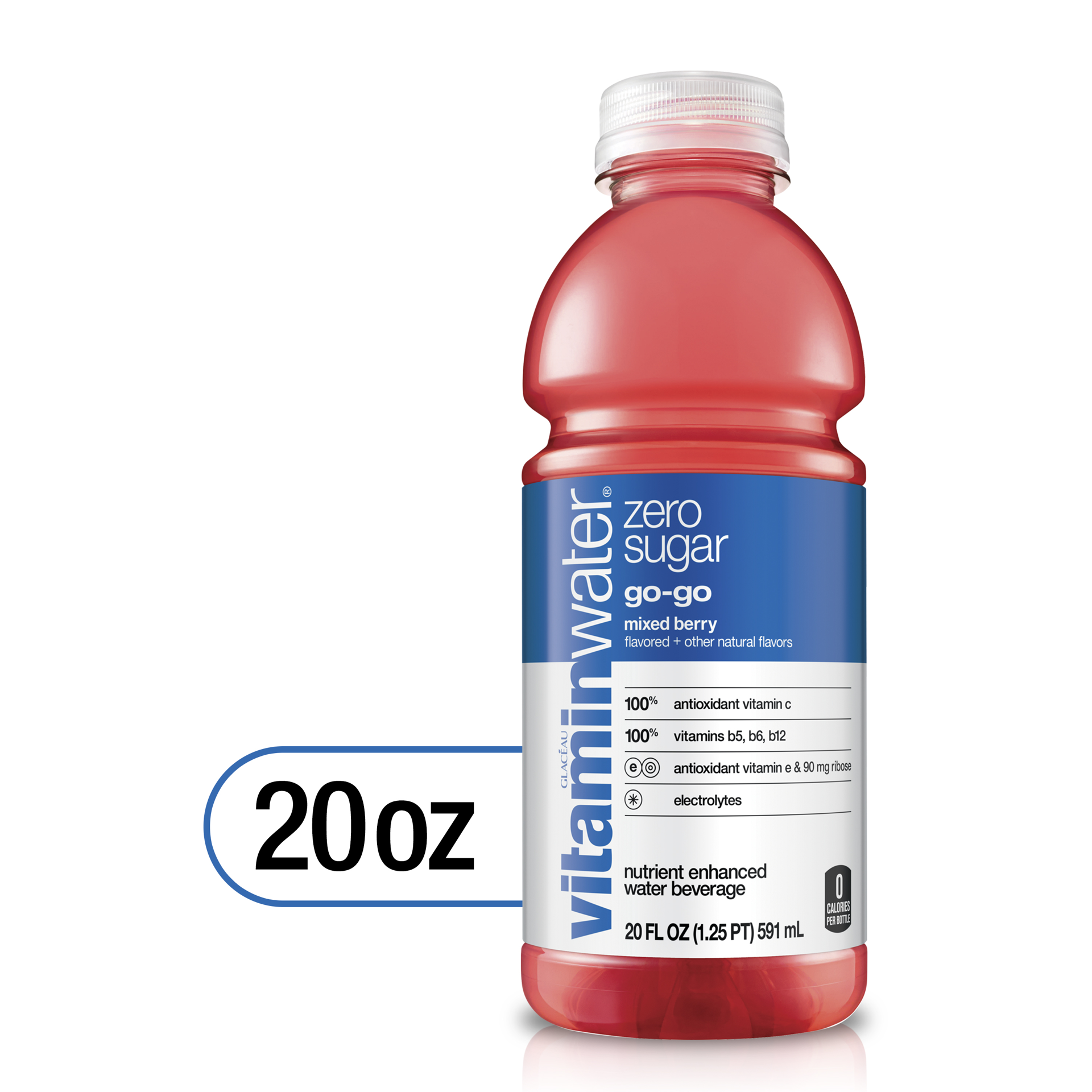 slide 1 of 7, Vitaminwater Zero Sugar Go-Go, Electrolyte Enhanced Water W/ Vitamins, Mixed Berry Drink, 20 Fl Oz, 20 fl oz