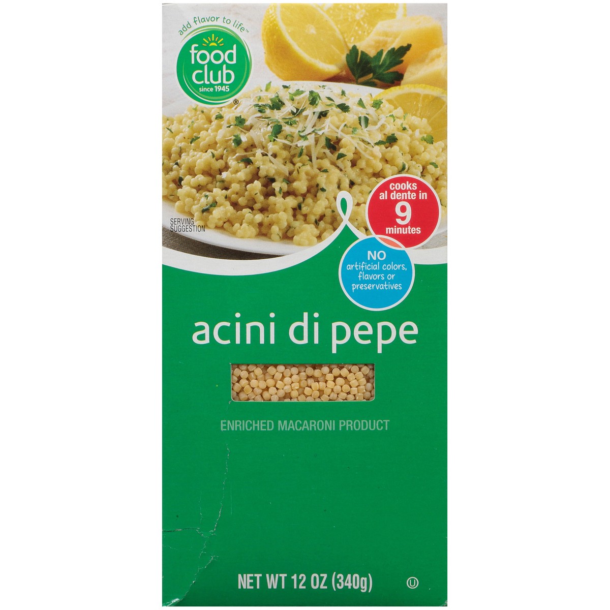 slide 9 of 10, Food Club Enriched Macaroni Product, Acini Di Pepe, 12 oz