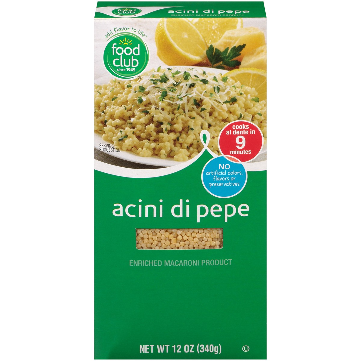 slide 1 of 10, Food Club Enriched Macaroni Product, Acini Di Pepe, 12 oz