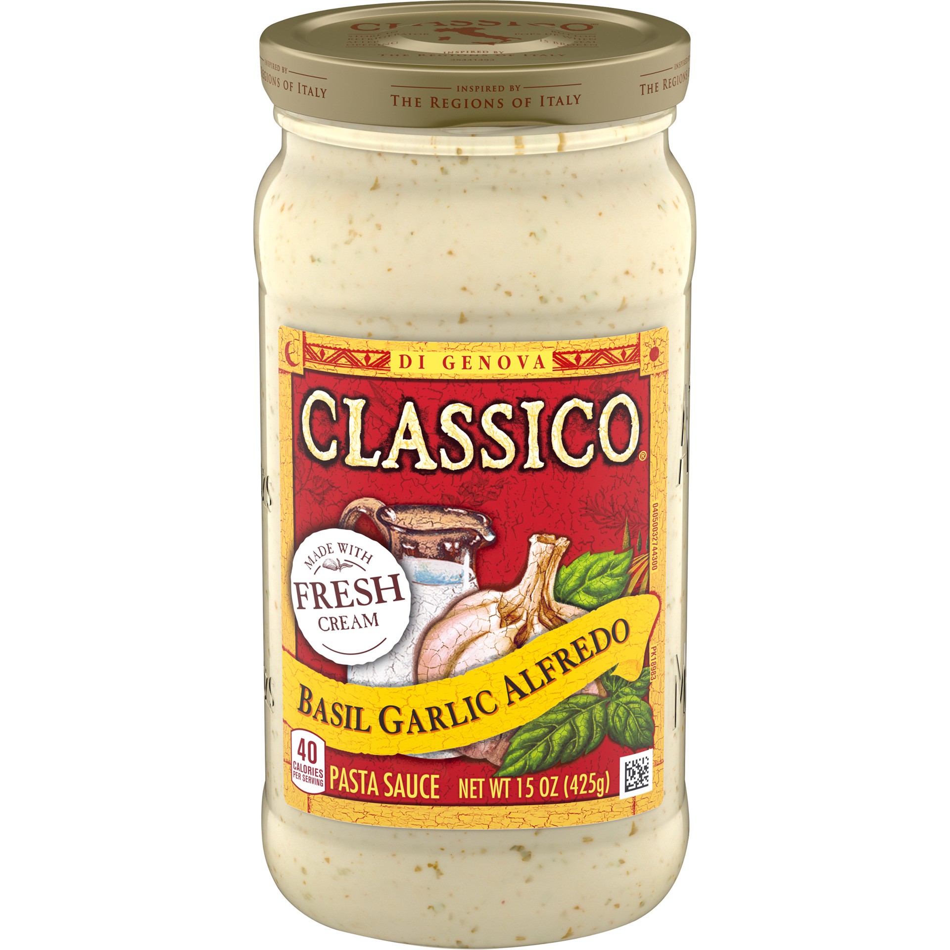 slide 1 of 9, Classico Basil Garlic Alfredo Pasta Sauce, 15 oz Jar, 15 oz