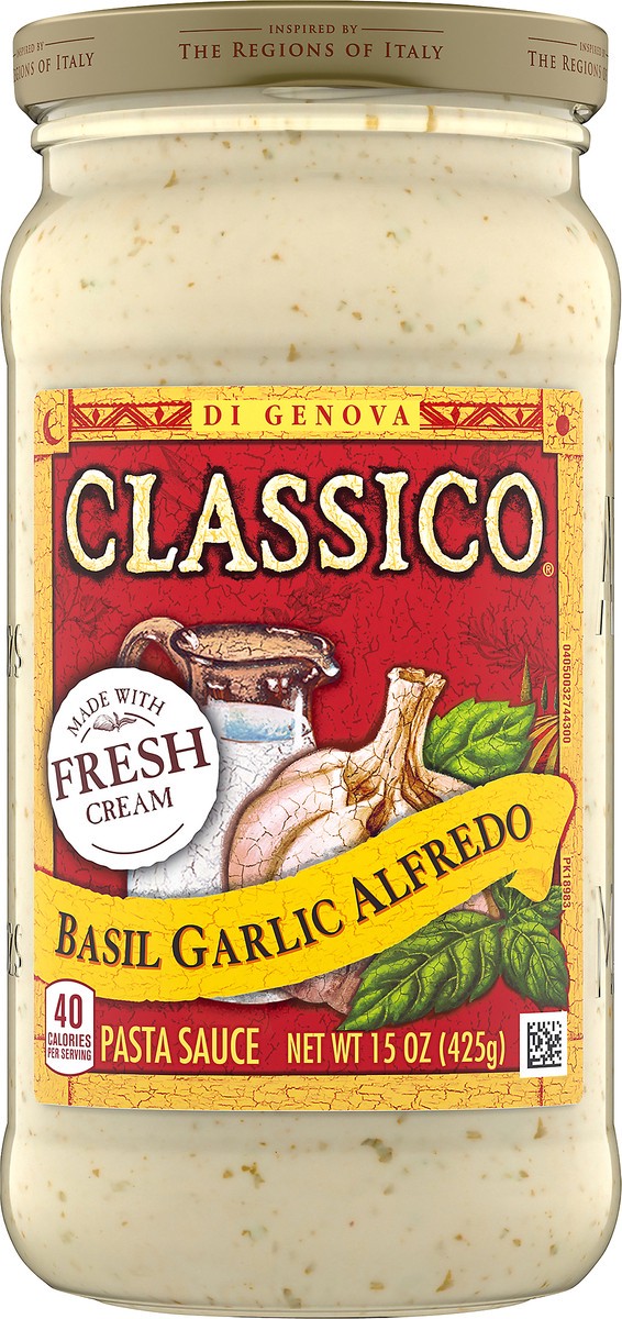 slide 1 of 9, Classico Basil Garlic Alfredo Pasta Sauce 15 oz, 15 oz
