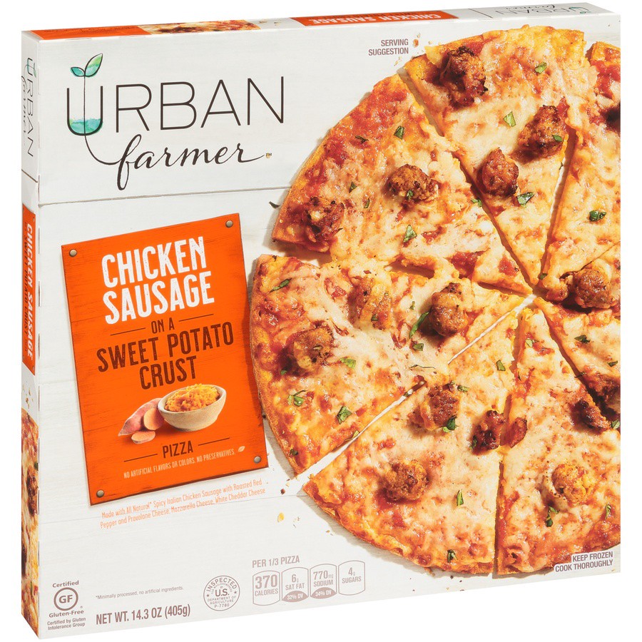 slide 7 of 8, Urban Farmer Chicken Sausage On A Sweet Potato Crust Pizza, 14.3 oz