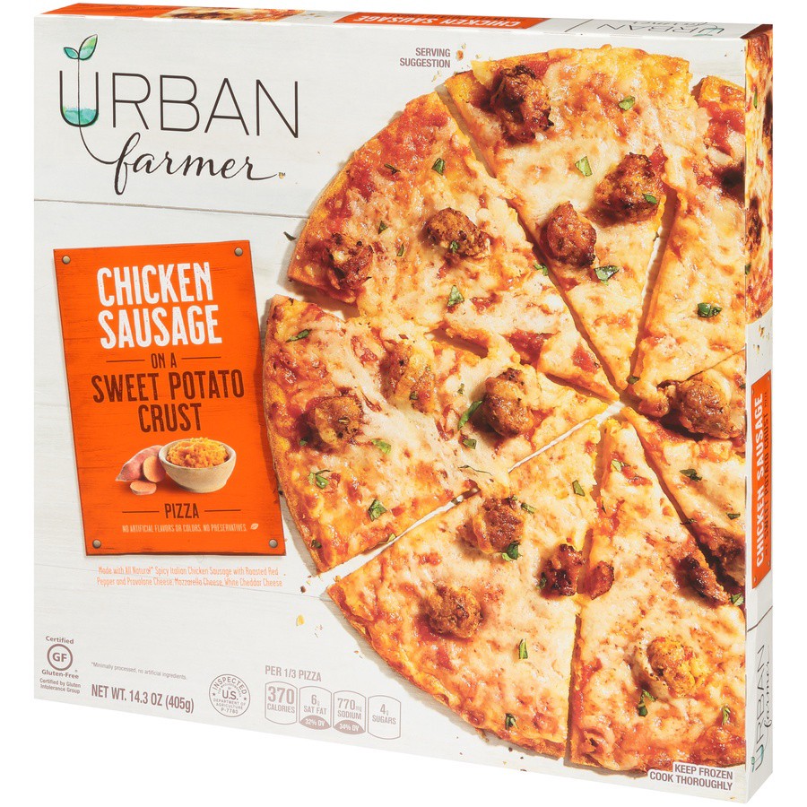 slide 3 of 8, Urban Farmer Chicken Sausage On A Sweet Potato Crust Pizza, 14.3 oz