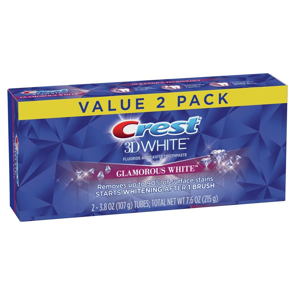 slide 1 of 1, Crest 3D White Whitening Toothpaste Glamorous White Twin Pack, 4.1 oz