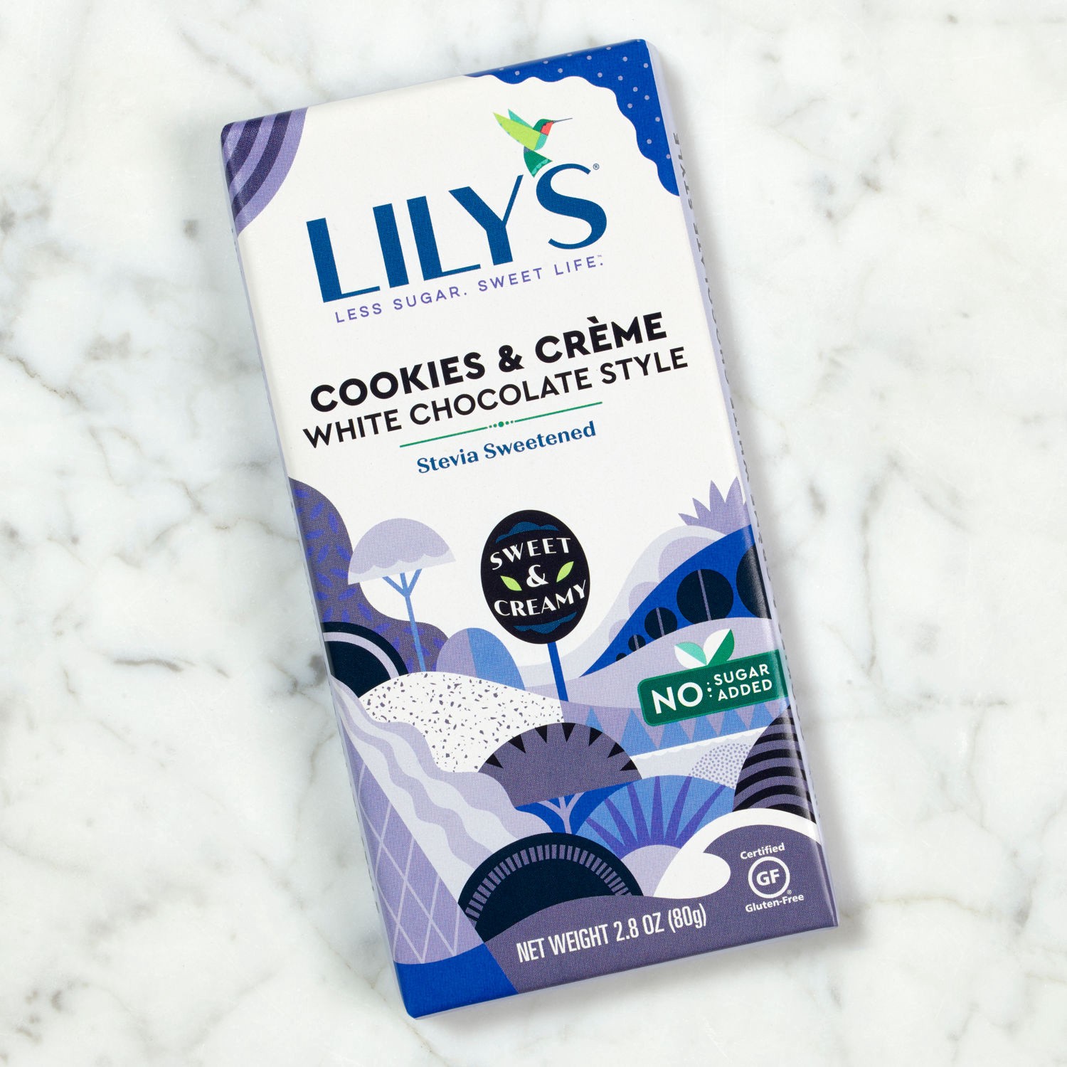 slide 3 of 5, Lily's Cookies and Creme White Chocolate Style No Sugar Added, Sweets Bar, 2.8 oz, 2.8 oz