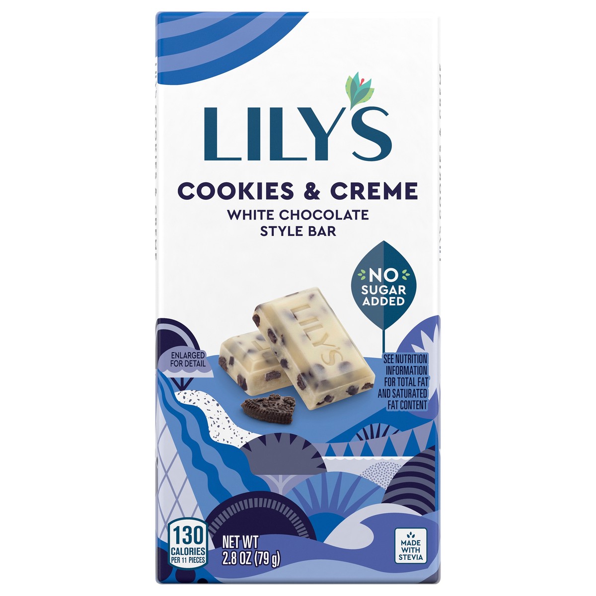 slide 1 of 5, LILY'S Cookies and Creme White Chocolate Style No Sugar Added, Sweets Bar, 2.8 oz, 2.8 oz