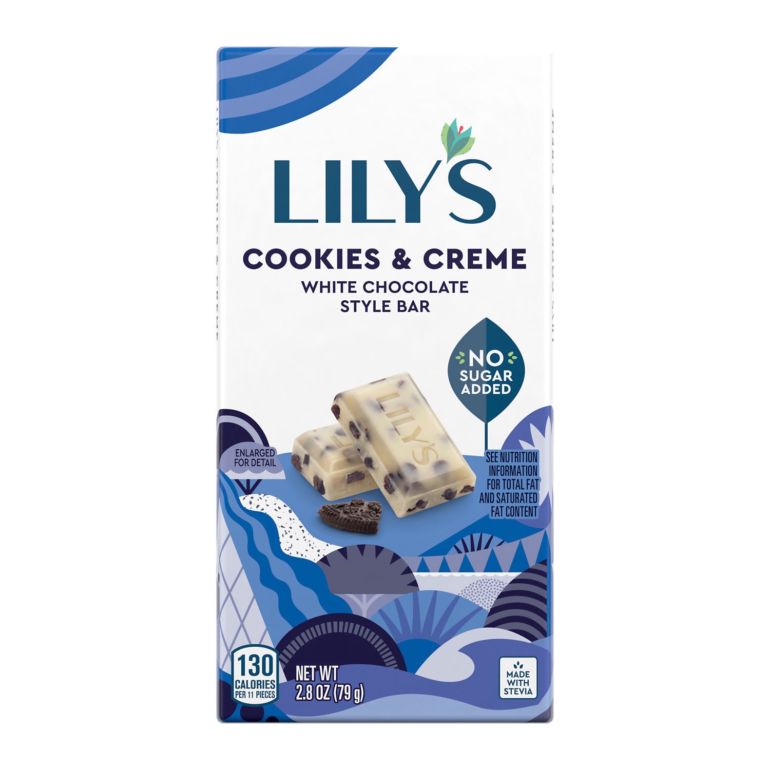 slide 1 of 5, Lily's Cookies and Creme White Chocolate Style No Sugar Added, Sweets Bar, 2.8 oz, 2.8 oz