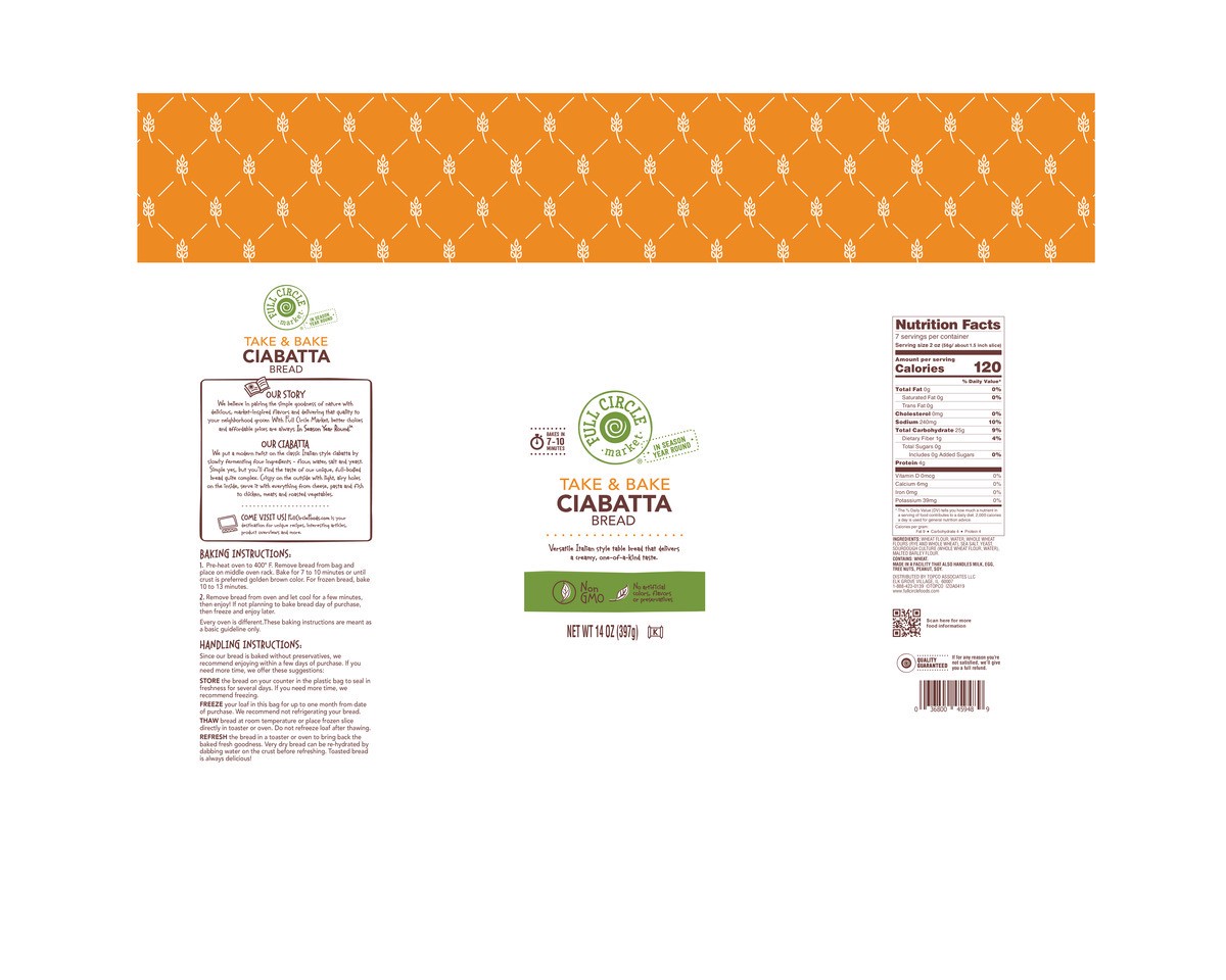 slide 2 of 14, Full Circle Market Take & Bake Ciabatta Bread 14 oz, 14 oz