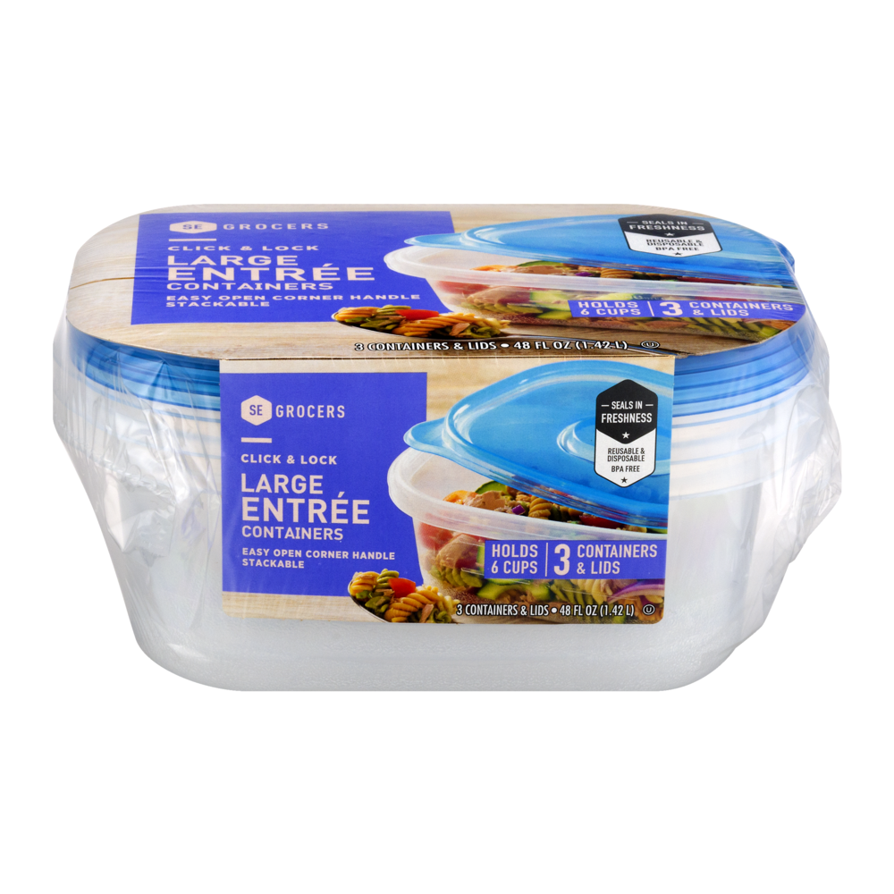 slide 1 of 1, SE Grocers Click & Lock Containers Large Entree, 3 ct