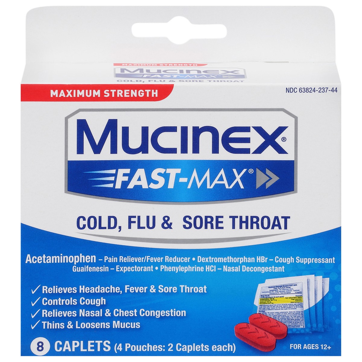 slide 1 of 9, Mucinex Fast-Max Cold, Flu, & Sore Throat Caplets, 8ct, 4 ct