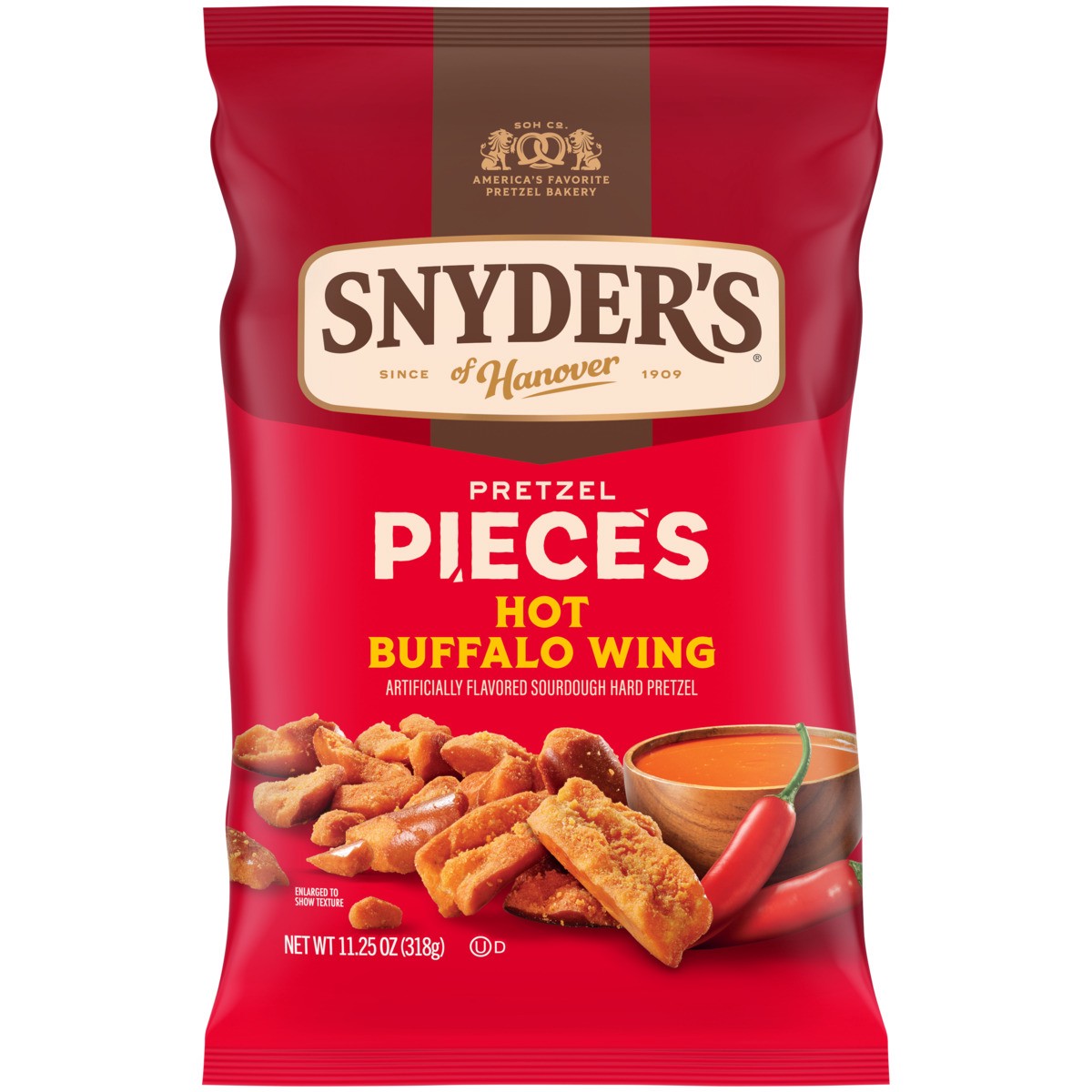 slide 1 of 9, Snyder's of Hanover Hot Buffalo Wing Flavored Pretzel Pieces, 11.25 Oz, 11.250 oz