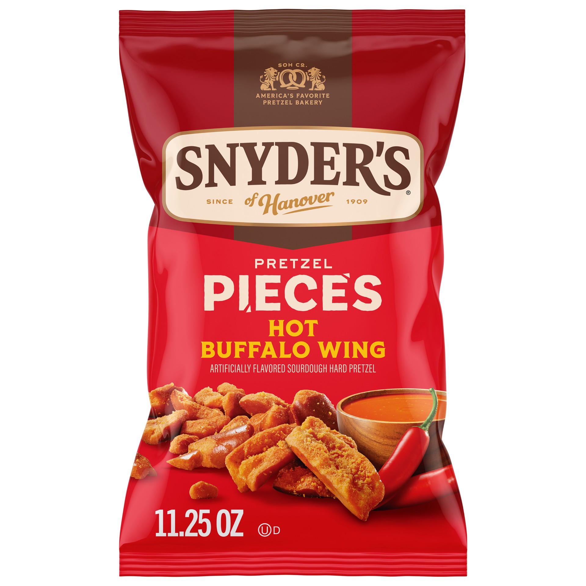 slide 1 of 9, Snyder's of Hanover Hot Buffalo Wing Flavored Pretzel Pieces, 11.25 Oz, 11.250 oz