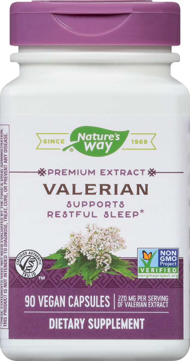 slide 7 of 9, Nature's Way Valerian Premium Extract - 220 mg of valerian extract per 2-capsule Serving - Supports Restful Sleep* - Non-GMO Project Verified - Herbal Supplements - Gluten Free - 90 Capsules, 90 ct