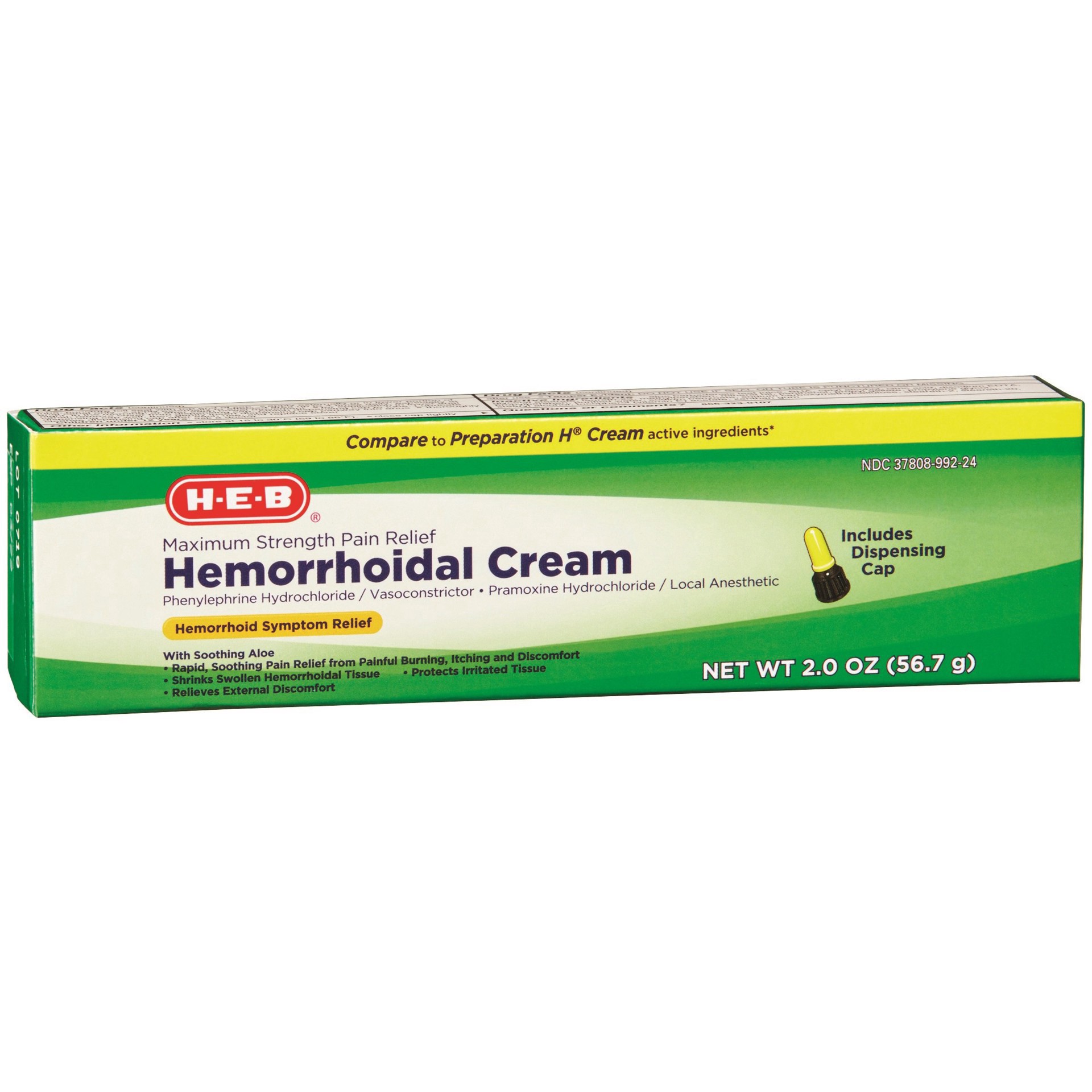 slide 1 of 1, H-E-B Maxium Strength Pain Relief Hemorrhoidal Cream, 2 oz