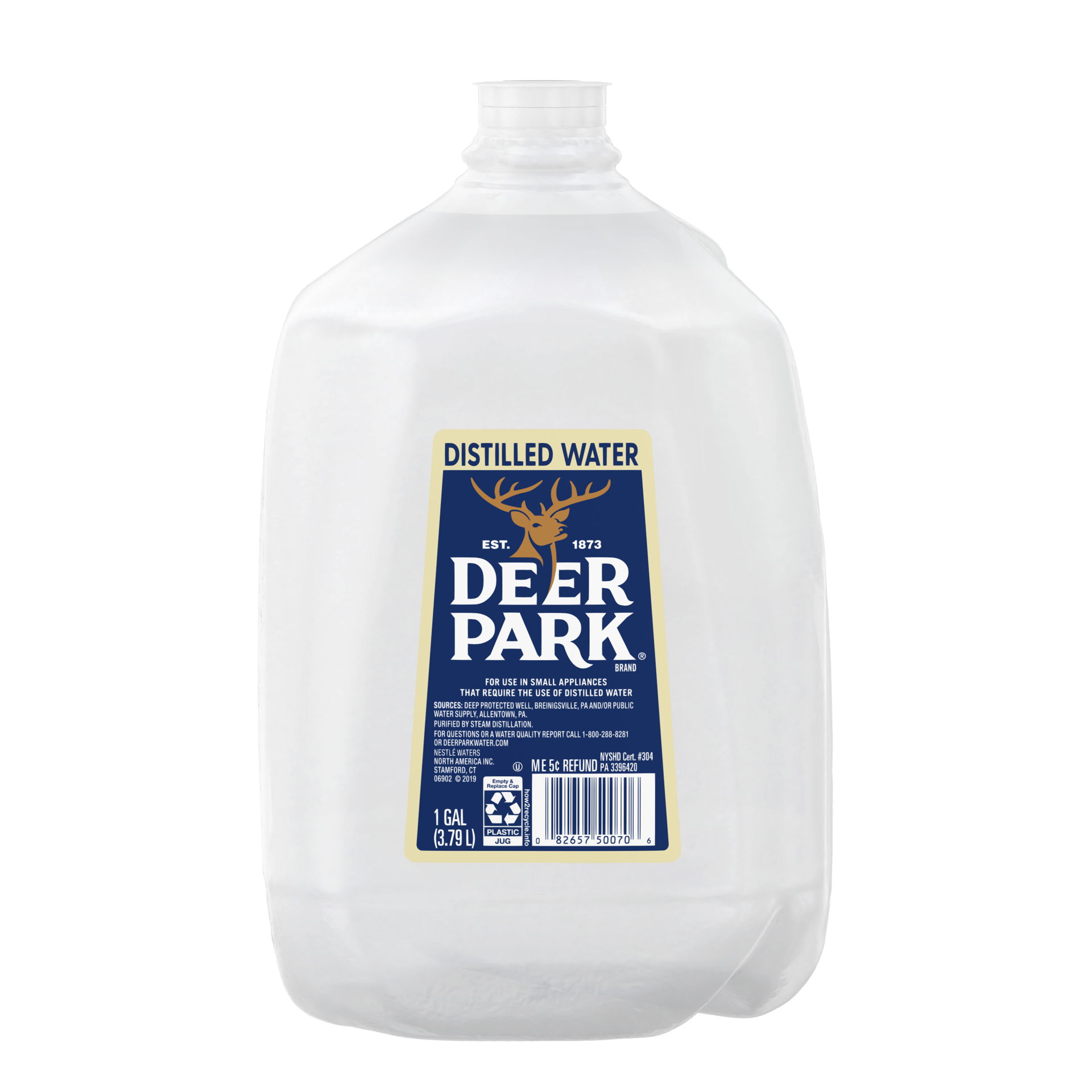 slide 1 of 6, DEER PARK Brand Distilled Water, 1-gallon plastic jug, 1 g