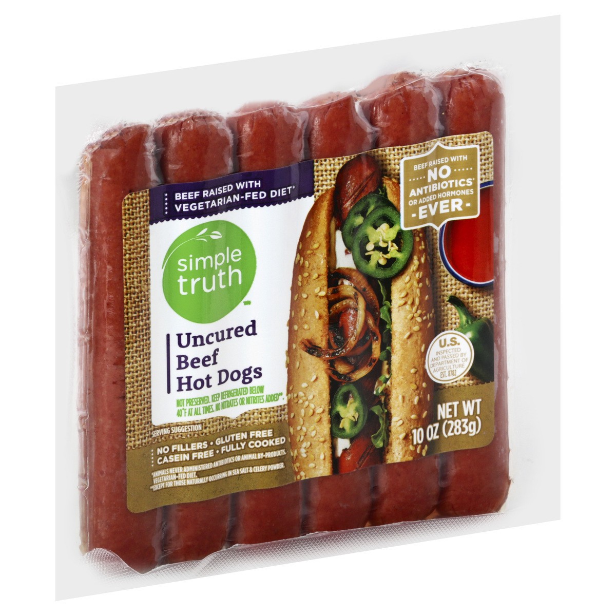 slide 2 of 11, Simple Truth Uncured Beef Hot Dogs, 10 oz