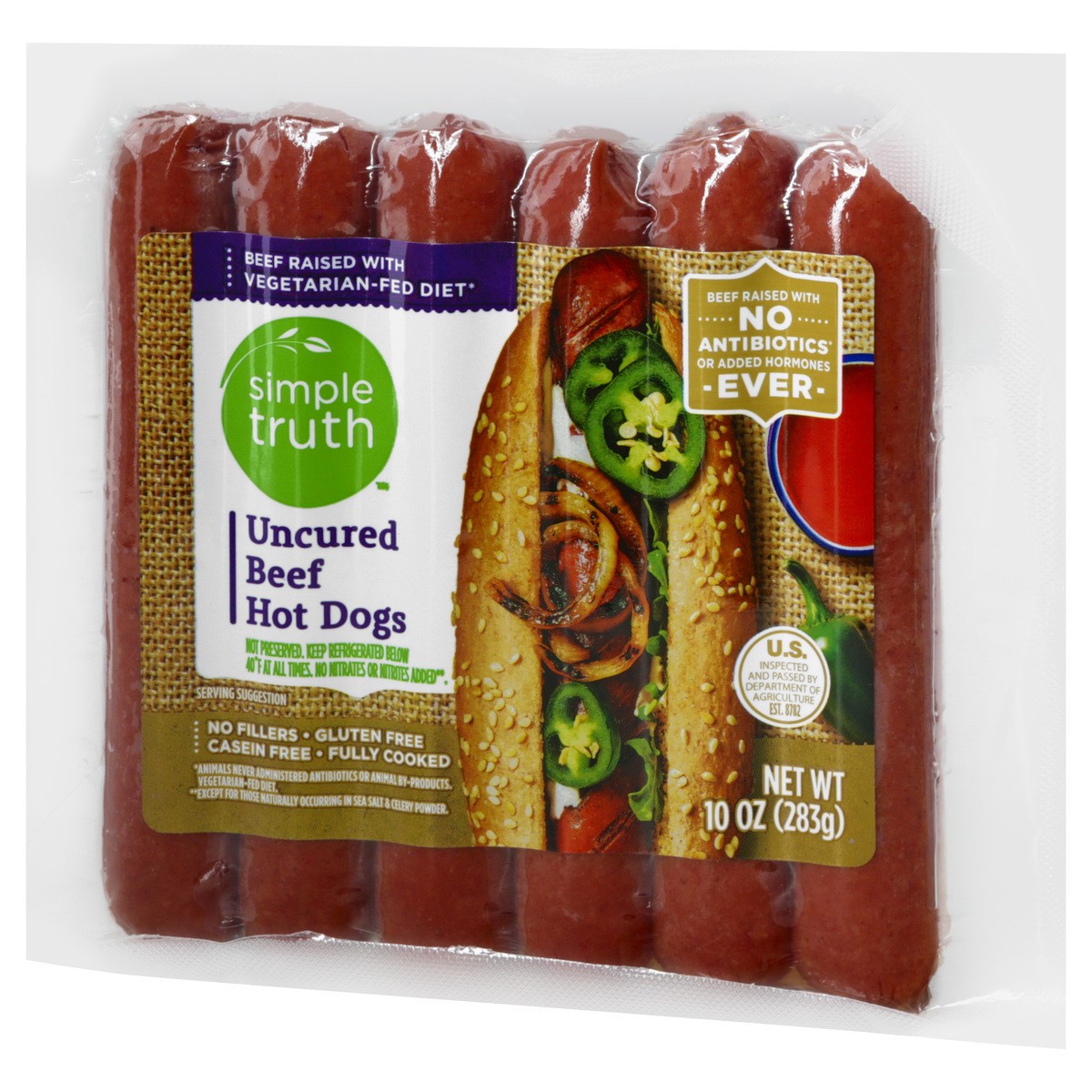 slide 3 of 11, Simple Truth Uncured Beef Hot Dogs, 10 oz