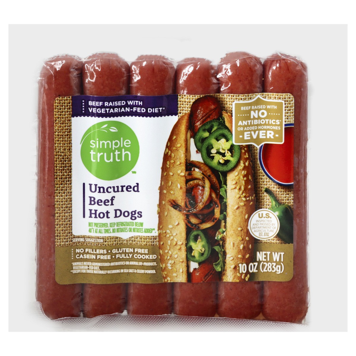 slide 1 of 11, Simple Truth Uncured Beef Hot Dogs, 10 oz