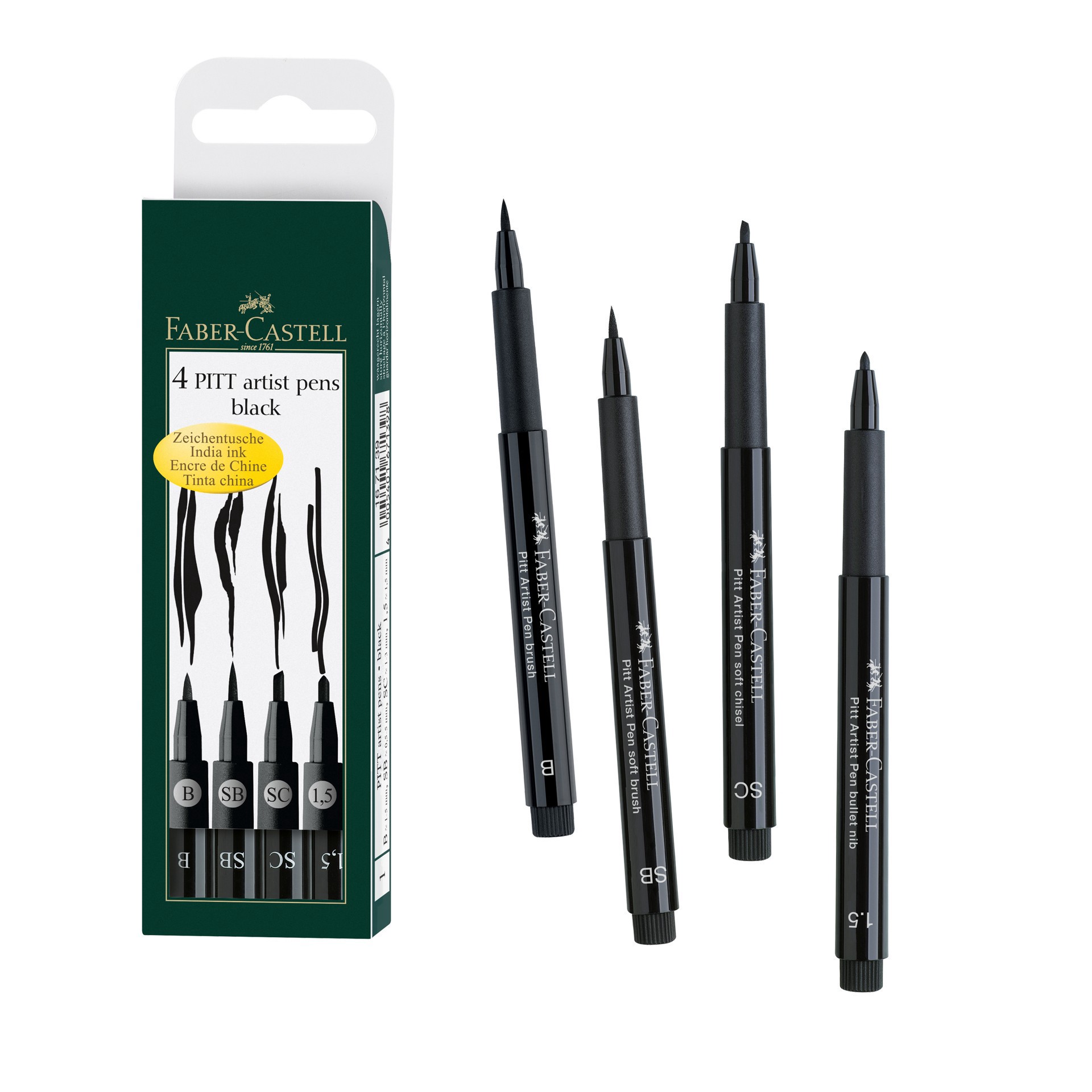 slide 5 of 6, Faber-Castell Pitt 4 Piece Black Artist Pen Set, 4 ct