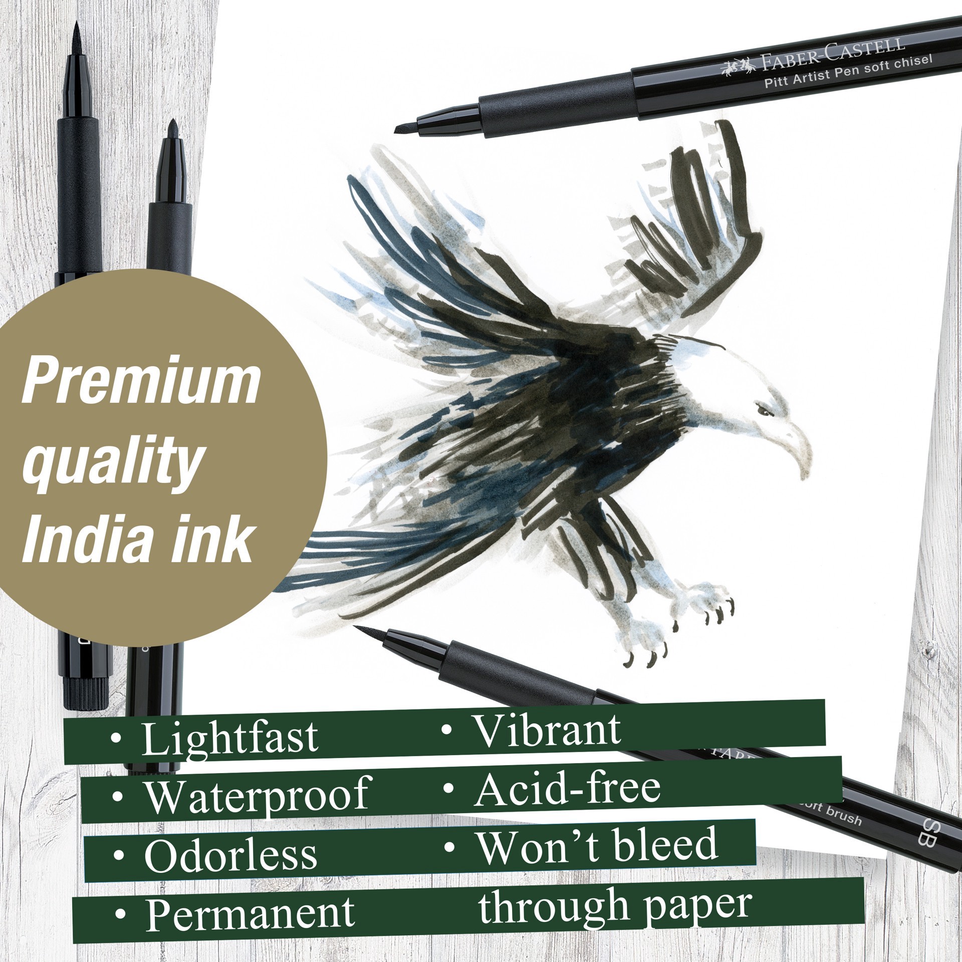slide 6 of 6, Faber-Castell Pitt 4 Piece Black Artist Pen Set, 4 ct
