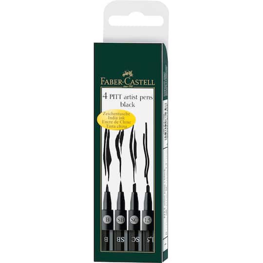 slide 1 of 6, Faber-Castell Pitt 4 Piece Black Artist Pen Set, 4 ct