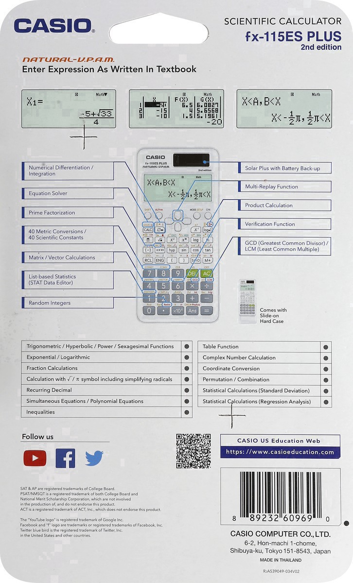 slide 29 of 40, Casio Fx-115Es Plus Natural-V.P.A.M. 2Nd Edition Scientific Calculator, White, Fx-115Espls2-S, 1 ct