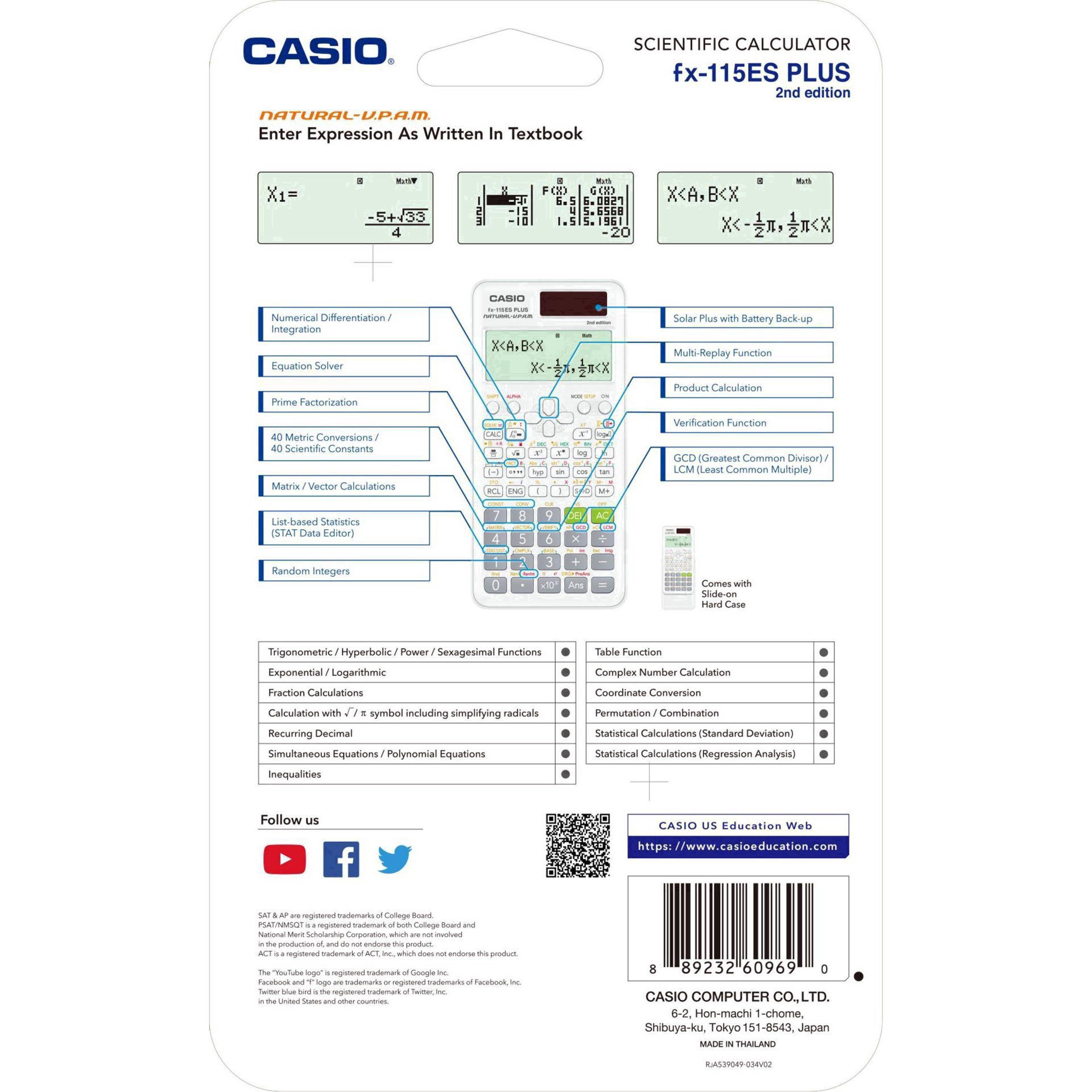 slide 15 of 40, Casio Fx-115Es Plus Natural-V.P.A.M. 2Nd Edition Scientific Calculator, White, Fx-115Espls2-S, 1 ct