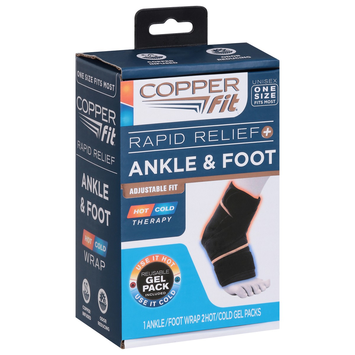 slide 2 of 9, Copper Fit Rapid Relief+ Hot/Cold Gel Packs Unisex Ankle & Foot Wrap One Size 3 Pieces 1 ea, 1 ct