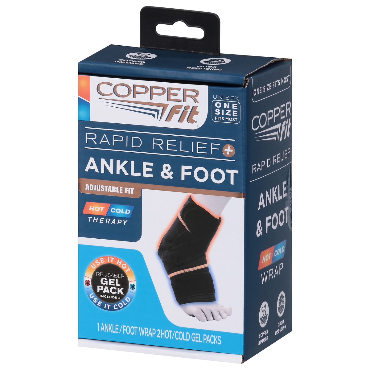 slide 4 of 9, Copper Fit Rapid Relief+ Hot/Cold Gel Packs Unisex Ankle & Foot Wrap One Size 3 Pieces 1 ea, 1 ct