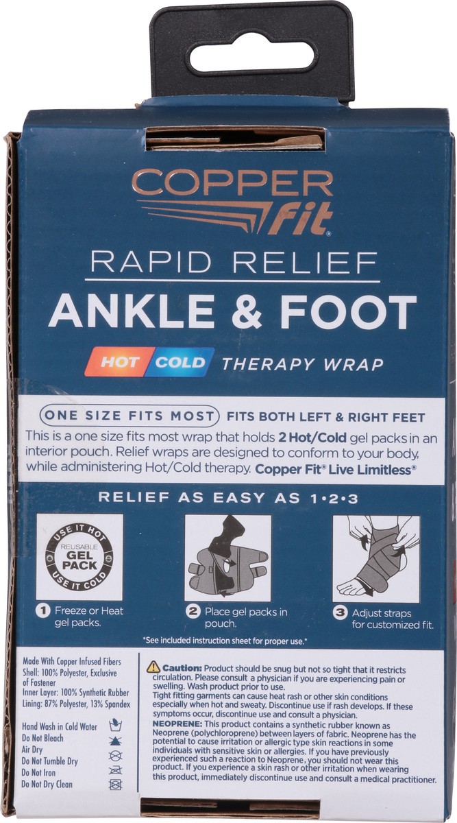 slide 9 of 9, Copper Fit Rapid Relief+ Hot/Cold Gel Packs Unisex Ankle & Foot Wrap One Size 3 Pieces 1 ea, 1 ct