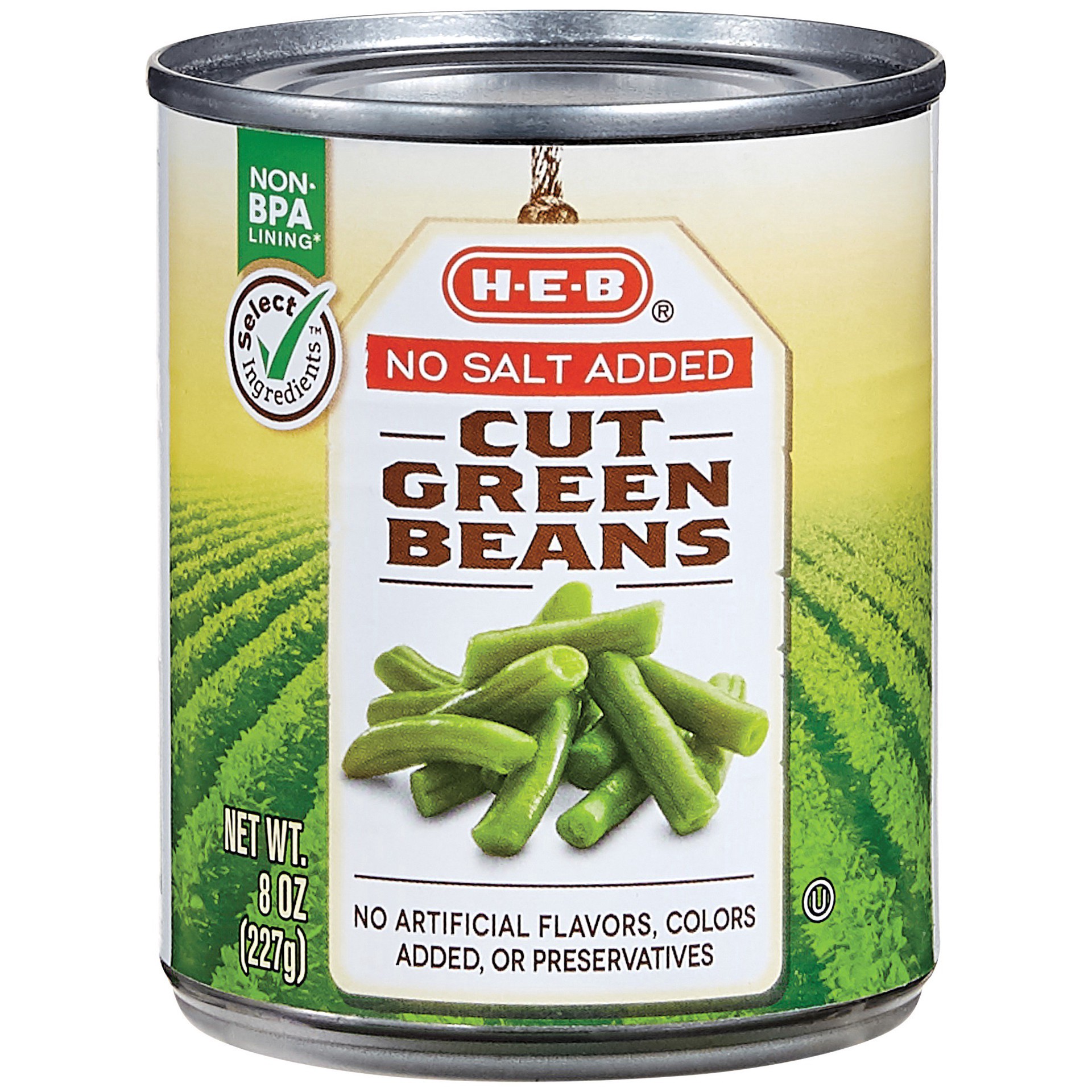 slide 1 of 1, H-E-B Cut Green Beans No Salt Added, 8 oz
