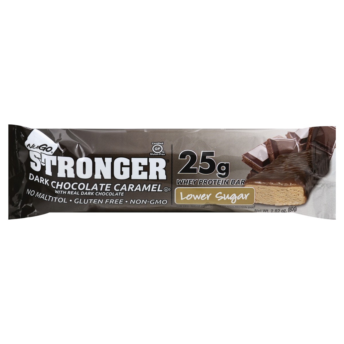 slide 1 of 9, NuGo Stronger Lower Sugar Dark Chocolate Caramel Whey Protein Bars 2.82 oz, 2.82 oz